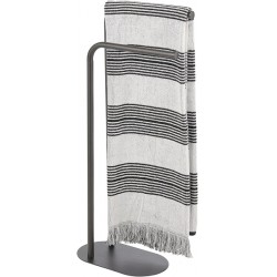 NEW mDesign Tall Stainless Freestanding Towel Rack Holder - 2 Tier Minimalist Pedestal Hanger Holders for Kitchen and Bathroom - Racks for Bath, Hand, Dish, and Tea Towels or Washcloths - Graphite Gray