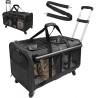 NEW GJEASE Double-Compartment Pet Rolling Carrier with Wheels,Cat Carrier for 2 Cats,Super Ventilated Design,Ideal for Traveling/Hiking/Camping
