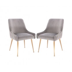 NEW Plata Import Heye llI Chair with Grey Velvet Upholstered and Gold Metal Legs (Set of 2)