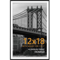 NEW Homso 12x18 Metal Poster Picture Frame Display Pictures 11x17 with Mat or 12x18 Without Mat, Thin Border Frames with Plexiglass for Display, Black