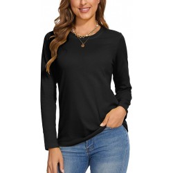 NEW SMENG Size Large Womens Basic Long Sleeve Tops Cotton Plain Crewneck Shirt Casual Classic Breathable Tshirt