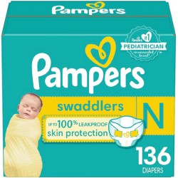NEW Size 0 Newborn (< 10 lb / < 4.5 Kgs ) Pampers Diapers, 136 Count - Swaddlers Disposable Baby Diapers (Packaging May Vary)