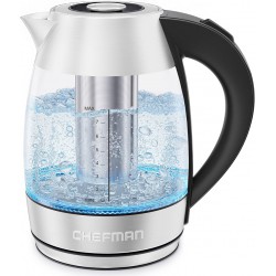 NEW Chefman Easy-Steep Electric Tea Kettle with Infuser for Loose Leaf Tea, 1.8-Liter Electric Tea Kettles Automatic Shut Off, LED Lights, Boil-Dry Protection, Hot Water Electric Kettle for Boiling Water