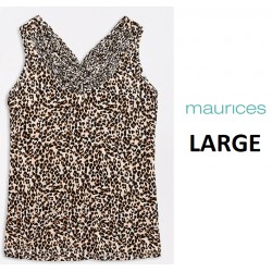 NEW WOMENS LARGE MAURICES Leopard Macrame Neck Tank Top