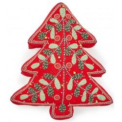 NEW MacKenzie-Childs Holiday Red Tree Shaped Embroidered Throw Pillow
