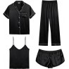NEW LARGE SWOMOG Womens 4pcs Pajamas Sets Silk Satin Sleepwear Sexy Cami with Button Down Short Sleeve Shirt Pjs Loungewear
