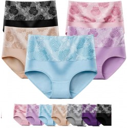 NEW XXL - 7/PACK - MORELECT  - High Waist Leak Proof Panties, Ladies Cotton Brief Rose Tummy Control Panties Plus Size