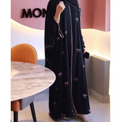 NEW XXL Coquette Bow Abaya – Kaftan Black/Pink