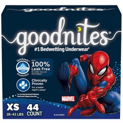 NEW Size XS (28-43lbs) GoodNites Bedtime Bedwetting Underwear for Boys, XS, 44 Ct. (Packaging May Vary)