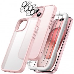 NEW JETech 5 in 1 Matte Case for iPhone 15 6.1-Inch with 2-Pack Each Tempered Glass Screen Protector and Camera Lens Protector, Translucent Back Shockproof Phone Cover