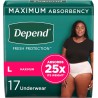 NEW LARGE 17-PACK Depend Fresh Protection Adult Incontinence Underwear for Women (Formerly Depend Fit-Flex), Disposable, Maximum, Large, Blush, 17 Count