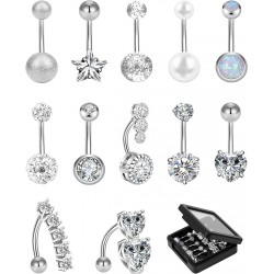 NEW ONESING 12 Pcs 14G Belly Button Rings Belly Rings for Women Belly Button Piercing CZ Opal Navel Rings Belly Piercings Jewelry Belly Barbells Stainless Steel Body Jewelry