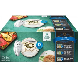 NEW BBD: APRIL/2025 - Fancy Feast Medleys Wet Cat Food, Pate Collection Variety Pack 3 Flavours - 85 g Can (12 Pack)