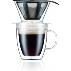LIGHTLY USED Bodum Pour Over Coffee Dripper Set With Double Wall Mug and Permanent Filter, 12 Oz., Clear