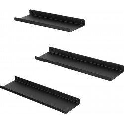 NEW SONGMICS Set of 3 Wall Shelves, Metal Floating Shelves, Industrial Wall-Mounted Shelving for Decorations, Photos, Knickknacks, Multiple Layouts, 6 Screws Included for Mounting, Black ULFS12BK