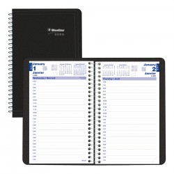 NEW Blueline 2025 Essential Daily Planner, Appointment Book, 12 Months, January to December, Spiral Binding, 8 x 5, Black, Bilingual