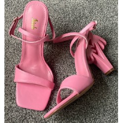 NEW SIZE 10 Barbie pink palm tree heels square toe strappy sandals
