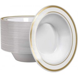NEW M Honor 50 Piece Gold Rimmed Reusable Plastic Desert Bowls for Weddings, Parties and Dinners | 5oz
