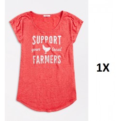 NEW WOMENS 1X Plus Size Red Support Local Farmers Graphic Tee