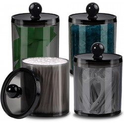 NEW AIMIXUN 4 Pack Cotton Buds Dispenser, Cotton Pad Holder, Clear Black Cotton Swab Holder Cotton Round Holder, Apothecary Jar Set Bathroom Canister Storage Organization for Cotton Ball, Round Pads