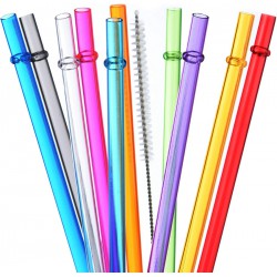 NEW ALINK 10.5 Long Rainbow Colored Reusable Plastic Replacement Straws for Tervis, Yeti, Signature,Tumblers, Set of 10 with Cleaning Brush