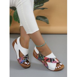 NEW SIZE 5.5 Women Multi-Color Mule Peep Toe Sandals With Back Strap, Sewing Design Casual & Comfortable Wedge Heels