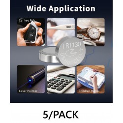 NEW 5/PACK PKCELL LR1130 AG10 Battery, AG10 189 LR1131 LR54 1.5V Alkaline Button Cell Batteries