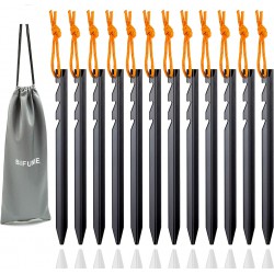 NEW Lightweight Aluminum Tent Stakes 12pcs-Pack, 7075 Aluminum Tent Stakes Pegs for Outdoor Backpacking, Camping, Tents Hammocks and Canopy Stakes