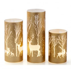 NEW SET OF 3 Holiday Memories Lighted Glass Holiday Design Luminaries