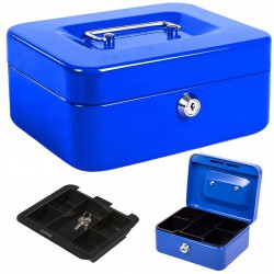 NEW 6 Inch Small BLUE Lockable Steel Cash Money Box Bank Security Lock With 2 Keys