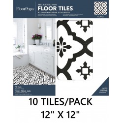 NEW 10 TILES/PACK - 12 X 12 FloorPops FP2480 Comet Peel & Stick Floor Tiles, Black