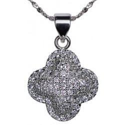 NEW Nikola Valenti White Gold Plated Pave Clover Necklace