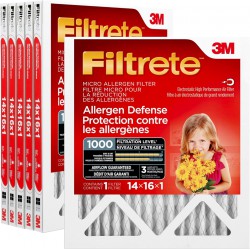 NEW Filtrete 14x16x1 Furnace Filter, MPR 1000, MERV 11, Healthy Living Ultimate Allergen 3-Month Pleated 1-Inch Air Filters, 6 Filters