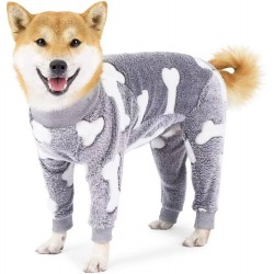 NEW XL Plush Dog Clothes Flannel Dog Pajamas Pet Winter Clothes with 4 Legs Jumpsuit, Velvet Material, Grey XL