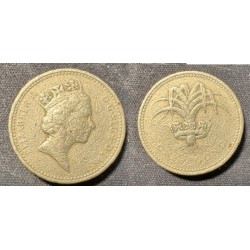 HANDLED 1985 United Kingdom Queen Elizabeth II One Pound Coin Welsh Leek