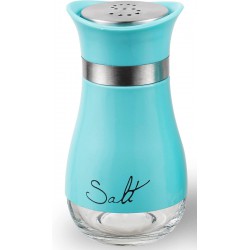 NEW Lonffery Salt Shaker, Stainless Steel and Glass Bottle, Turquoise