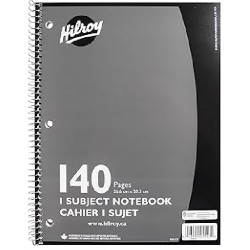 NEW Hilroy 1-Subject Coil Notebook, 8 x 10.5, Wide Ruled, 3-Hole Punched, 140 Pages/70 Sheets, 1 Notebook
