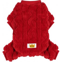 NEW Loyanyy Plush Dog Pajamas for Cold Weather 4 Legged Clothes for Dog Cat Stretchy Puppy Kitten Onesie with Buttons Warm Soft Pet Jumpsuit Winter Coat Red Large