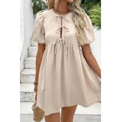 NEW XS tie front puff sleeve dress casual solid