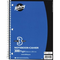 NEW Hilroy 300pg Coil Notebook, 3 Hole With Margin, 3 Subject