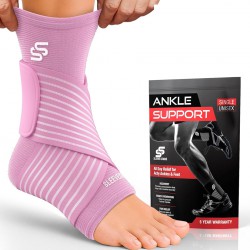 NEW Sleeve Stars Ankle Brace for Sprained Ankle, Plantar Fasciitis Relief Achilles Tendonitis Brace, Ankle Support for Women & Men with Strap, Heel Protector Wrap for Pain & Compression (Single/Baby Pink)