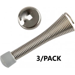 NEW 3/PACK Amazon Basics Spring Door Stopper, Brushed Nickel, with Rubber Bumper Tips