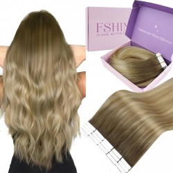 NEW 20PCS/PACK fshine Tape in Hair Extensions 50g 20 Inch Extensions Adhesive Hair Seamless Hair Balayage Color 6 Brown to 27 Honey Blonde and 60 Platinum Blonde