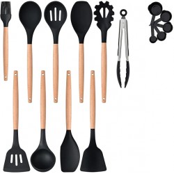 NEW (read notes) Cooking Utensils Set, (15 Pcs Only) Heat Resistant Silicone Kitchen Utensils Spatula Set, Kitchen Gadgets Utensil Set for Nonstick Cookware (Black)