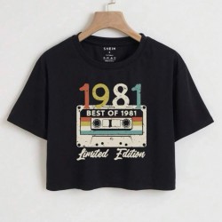NEW LARGE SHEIN Audiotape And Letter Graphic Crop Top