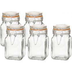 NEW SET OF 5 Gala Houseware Airtight Clear Glass Jars with Bail and Trigger Latch Seal Dishwasher Safe, Volume 8 oz, Perfect for Home Canning, Pickling, Preserving, and Reusable food storage - SET OF 5