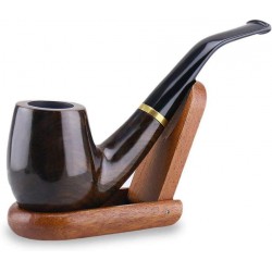 NEW Joyoldelf tobacco pipes Maigret Black, Smooth, Bent, Hand made + Stand, Wooden Smoking Pipe with Gift Box