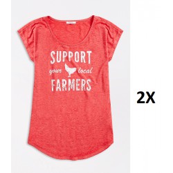 NEW WOMENS 2X Plus Size Red Support Local Farmers Graphic Tee