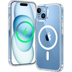NEW FNTCASE for iPhone 15 Case: for iPhone 14 Case Support Magnetic Charging Military Grade Drop Protection Anti Yellowing Cell Phone Cover - Rugged Sturdy Shockproof Protective Bumper - 6.1 Inch (Clear)
