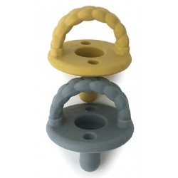 NEW Itzy Ritzy Sweetie Silicone - Soother Pacifier- Dark Gray and Mustard Braids